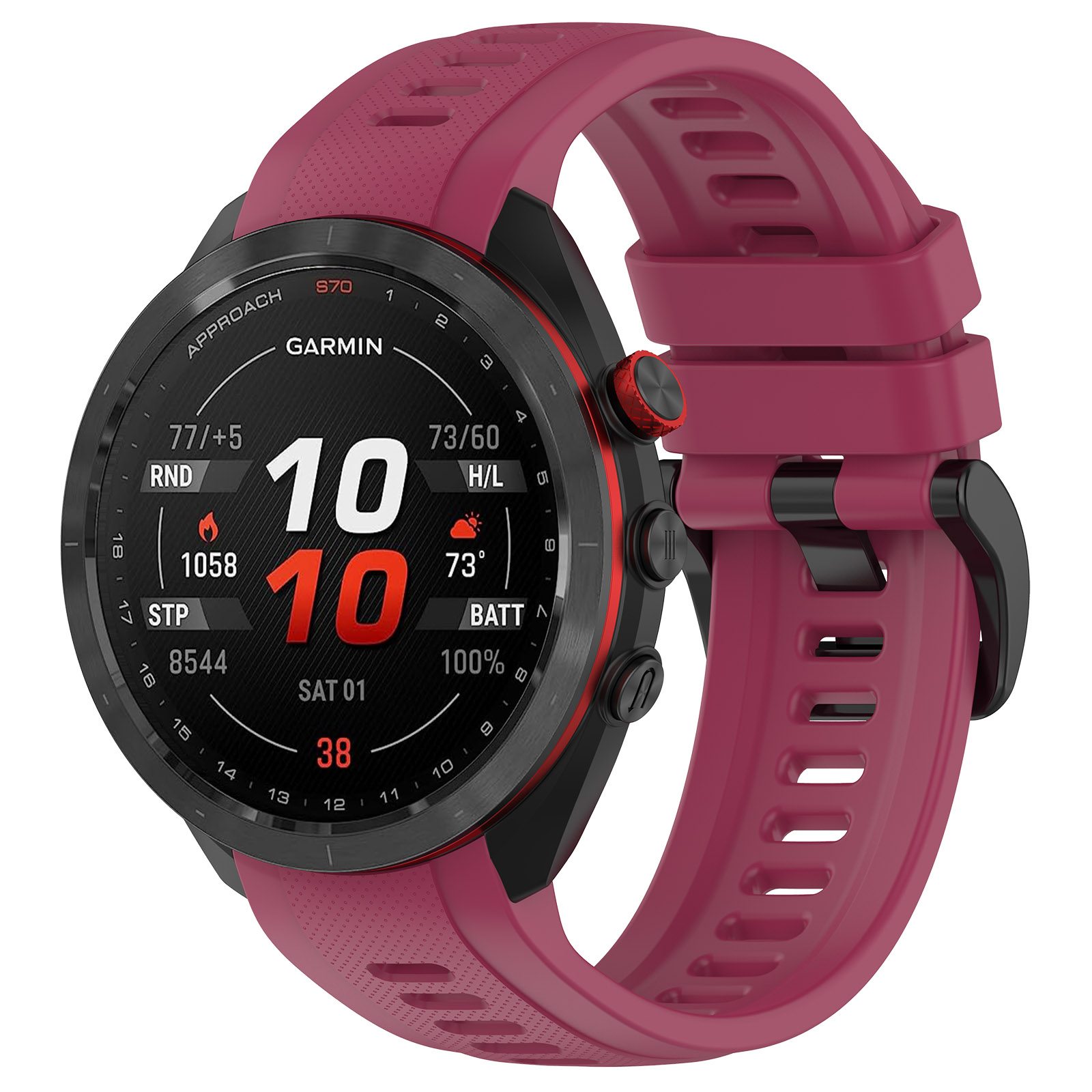 Силиконовый ремешок для Garmin Approach S70, 42 мм, черная пряжка, винно-красный