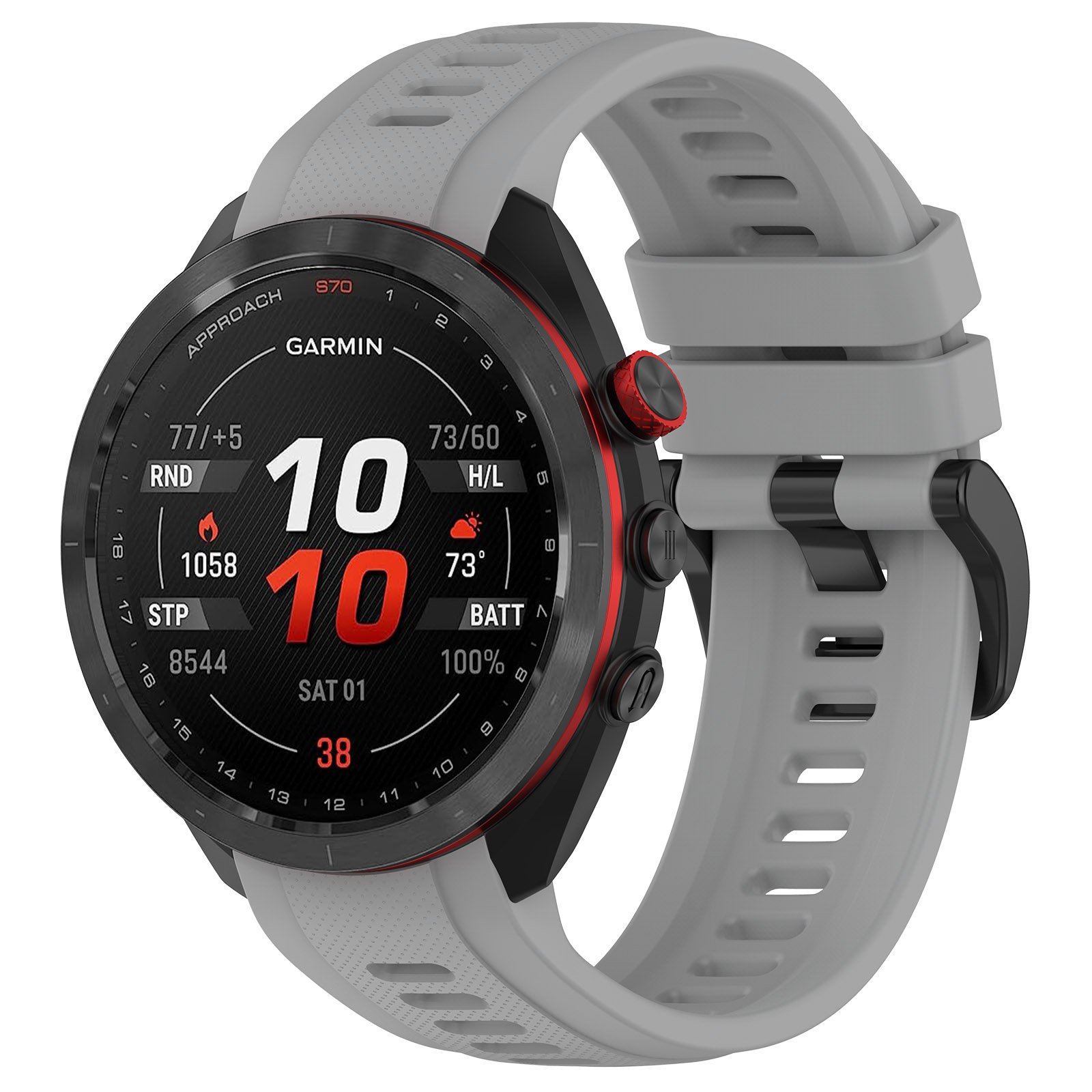 Силиконовый ремешок для Garmin Approach S70, 42 мм, черная пряжка, серый