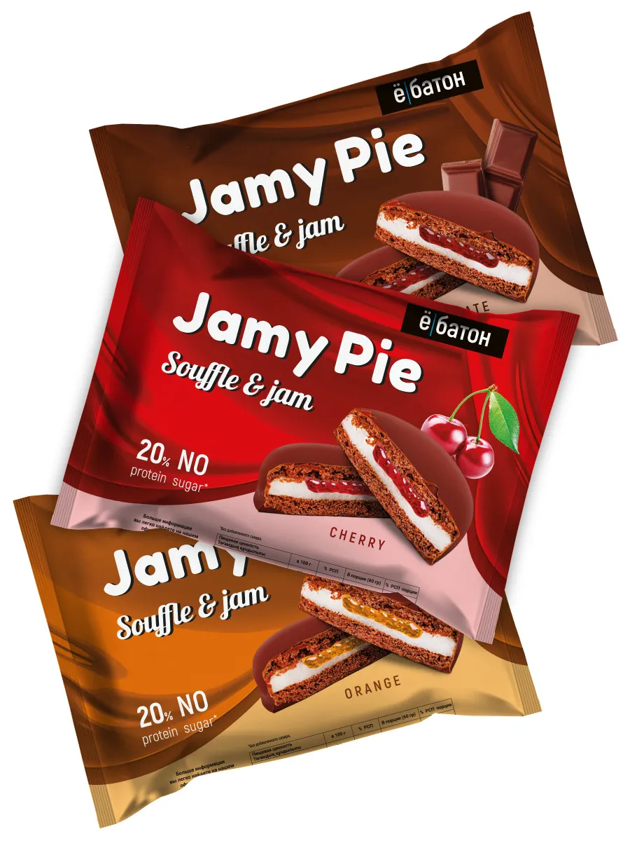 фото Протеиновое печенье «jamy pie» с белковым маршмеллоу и джемом, ассорти 60г. ё|батон 9шт