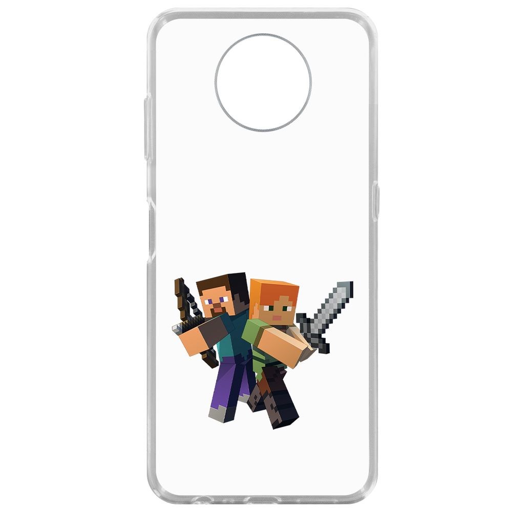 Чехол-накладка Krutoff Clear Case Minecraft-Стив и Алекс для Nokia G10 600015206637 прозрачный