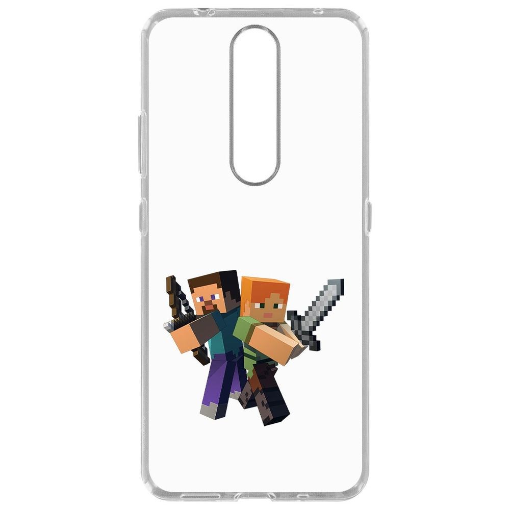 Чехол-накладка Krutoff Clear Case Minecraft-Стив и Алекс для Nokia 2.4 600015206617 прозрачный