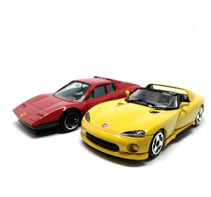 Модель Dodge Viper SRT10 желтый Ferrari 512 масштаба 1:43, металл NoBrand желтый,  красный