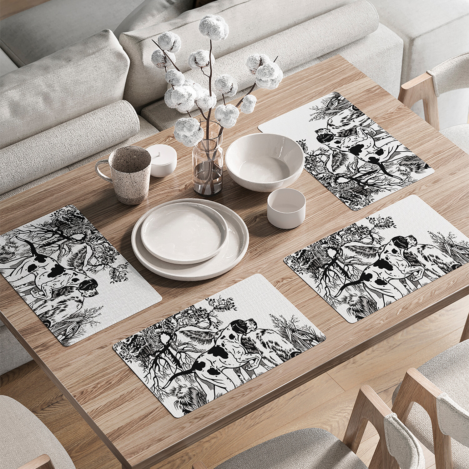 

Комплект тканевых салфеток JoyArty "Собаки на охоте" для сервировки стола 46x30 см 4шт, Серый, Собаки на охоте