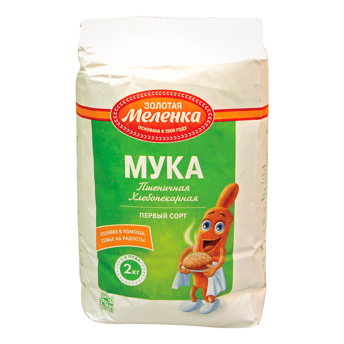 

Мука Золотая меленка пшеничная хлебопекарная высший сорт 2 кг