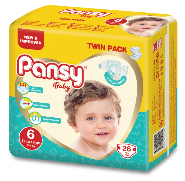 фото Подгузники pansy baby twin extra large размер 6, 15+ кг, 26 шт.