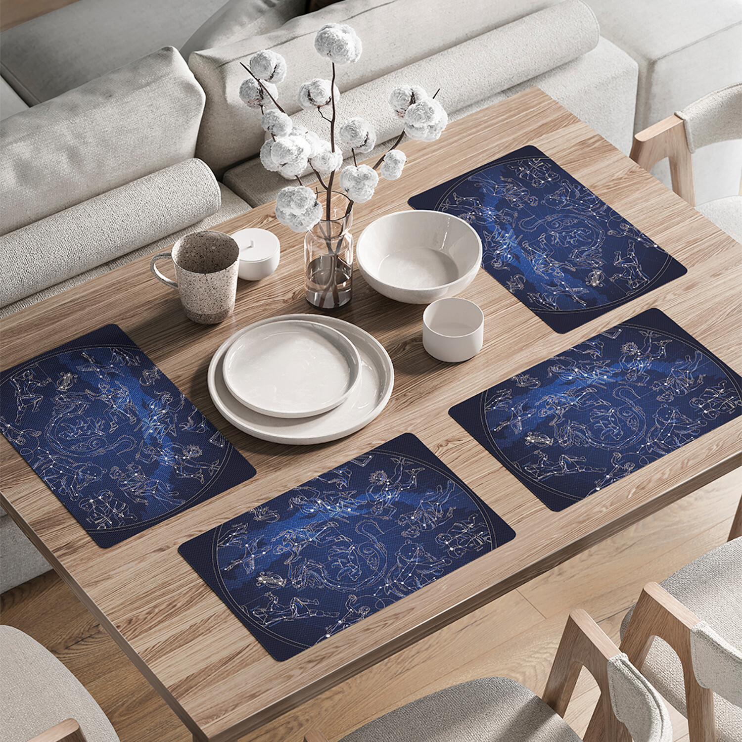 

Комплект тканевых салфеток JoyArty "Глобус созвездий" для сервировки стола 46x30 см 4шт, Черный, Глобус созвездий