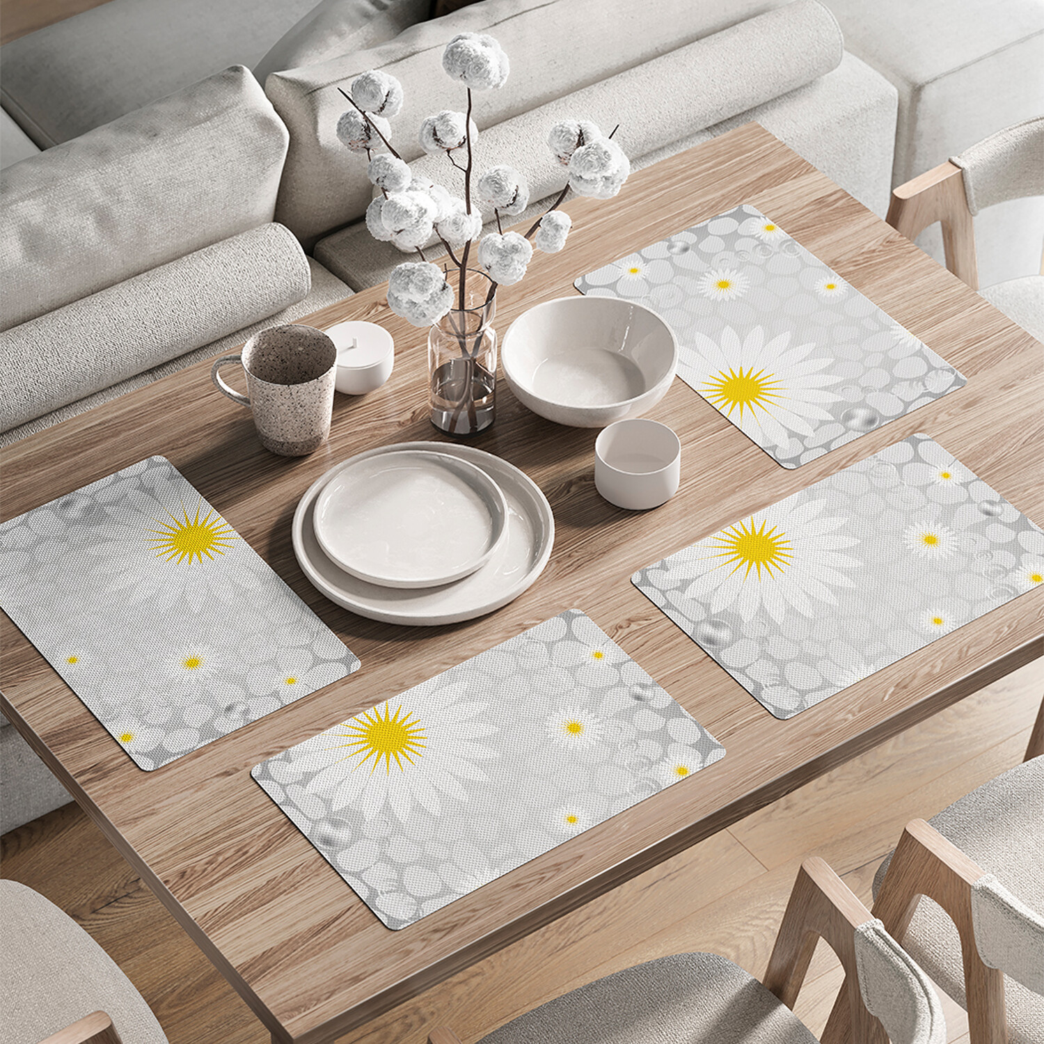 

Комплект тканевых салфеток JoyArty "Ромашки на камнях" для сервировки стола 46x30 см 4шт, Желтый, Ромашки на камнях