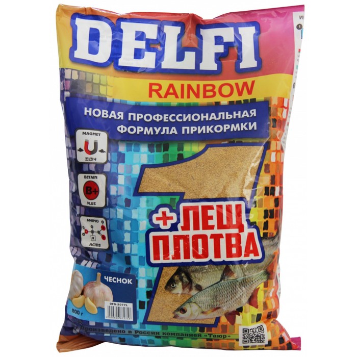 Делфи Прикормка DELFI Rainbow, лещ-плотва, чеснок, желтая, 800 г