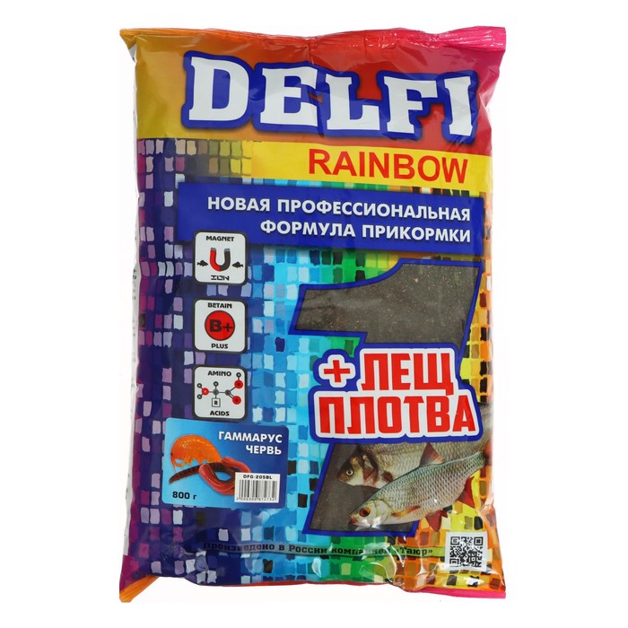 

Делфи Прикормка DELFI Rainbow, лещ-плотва, червь, гаммарус, черная, 800 г, Черный