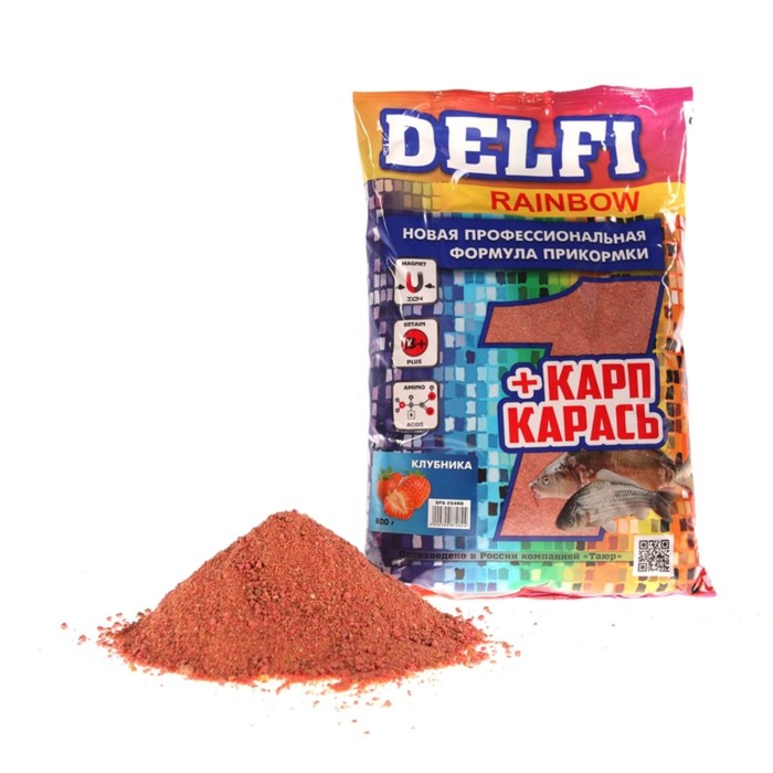 

Делфи Прикормка DELFI Rainbow, карп-карась клубника, барбарис, красная, 800 г, Красный, Rainbow