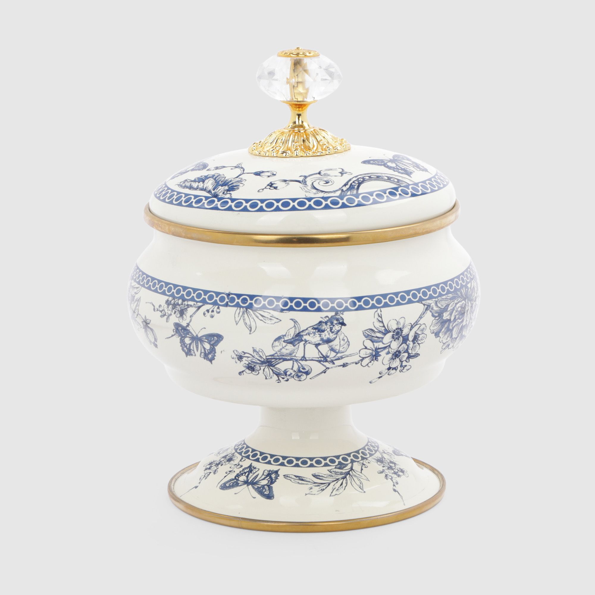 

Сахарницы Avsar Blue peony на ножке с крышкой сталь белые 2 шт