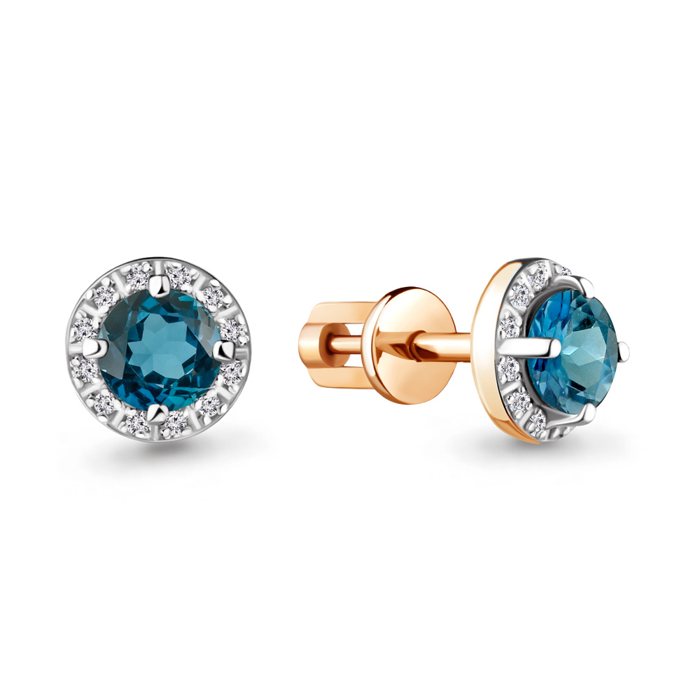 Серьги-пусеты из красного золота с бриллиантом/топазом Aquamarine 942589к_585_кз