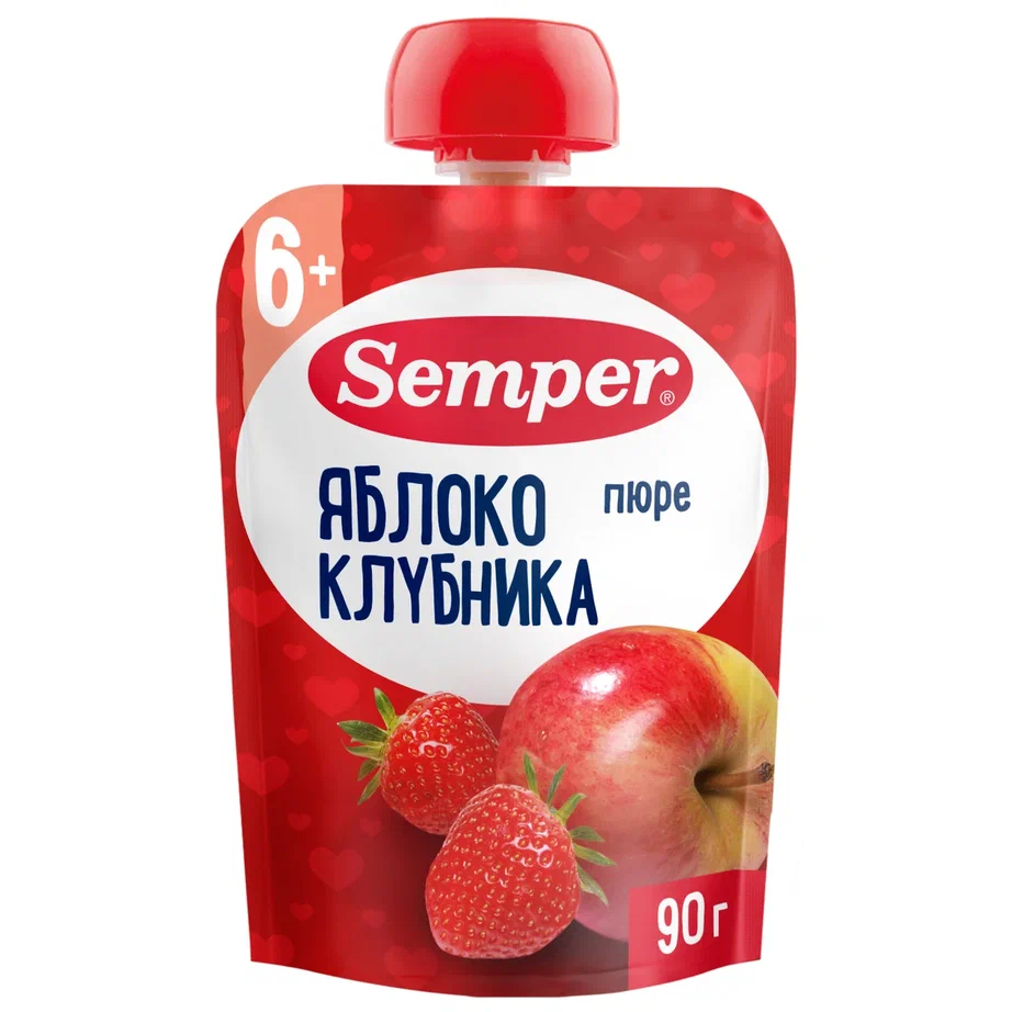 Пюре фруктовое Semper Яблоко и клубника с 6 мес. 90 г, 1 шт.
