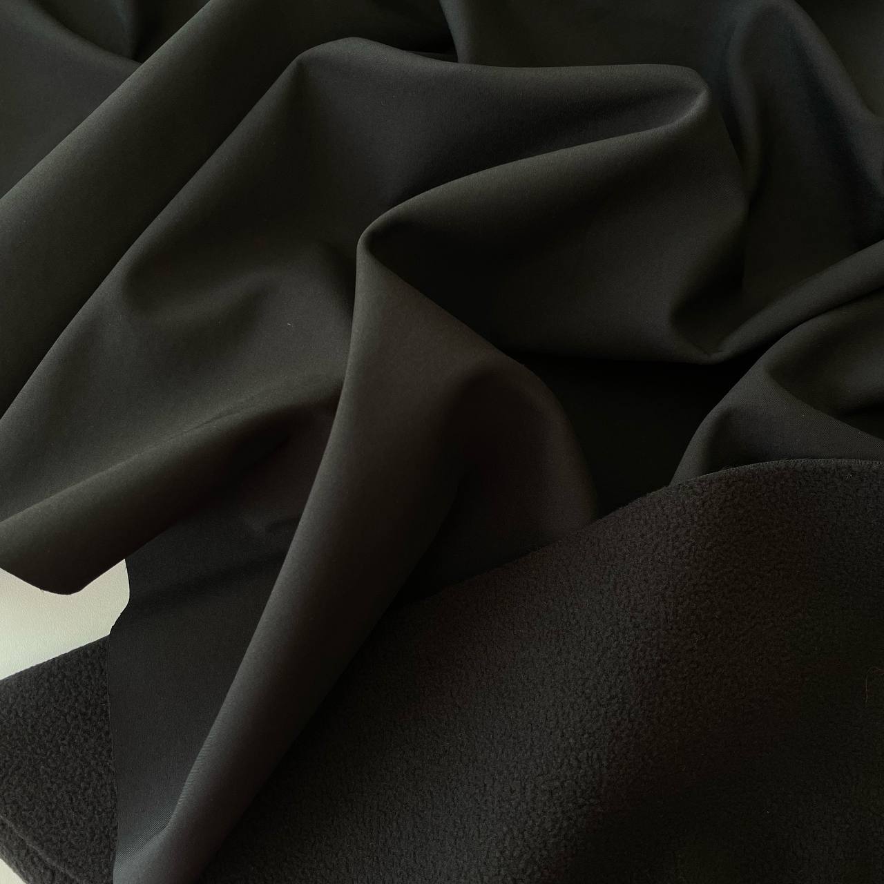 Ткань софтшел MamiMa fabric на флисе, черный, отрез 2 метра