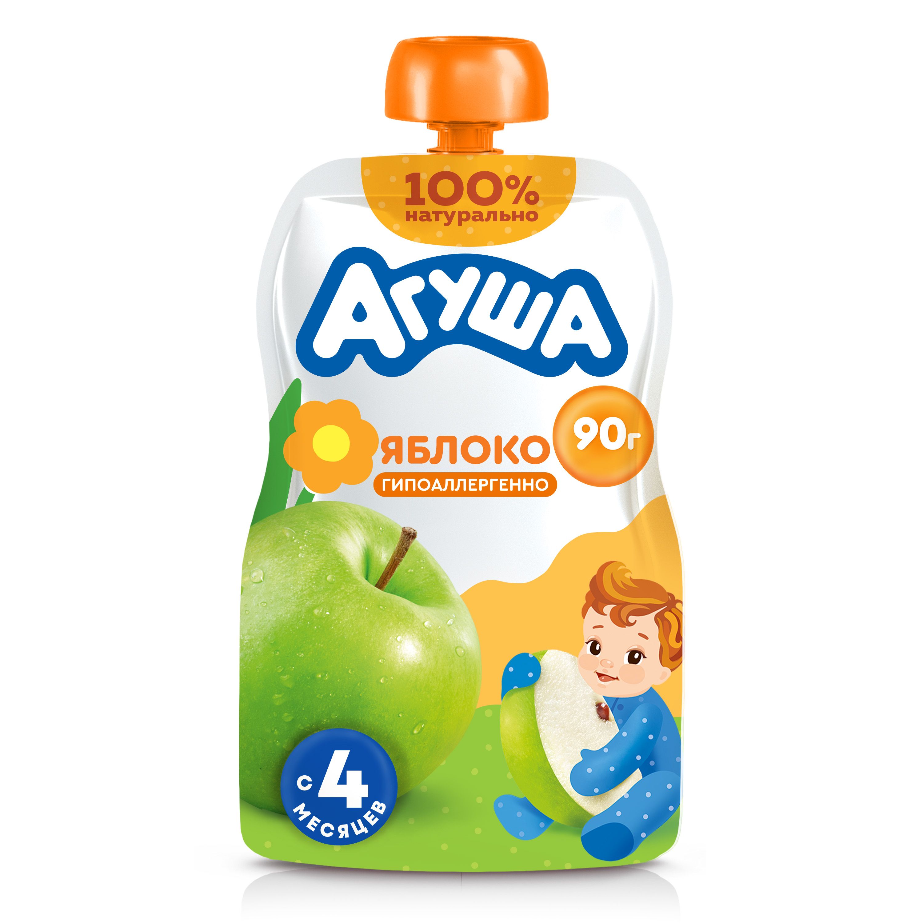 Пюре фруктовое Агуша Яблоко с 4 мес. 90 г, 1 шт.