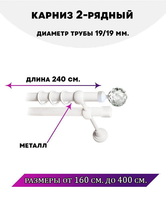 

Карниз металлический двухрядный Сваровски, цвет Белый глянец, 2,4 м., Сваровски