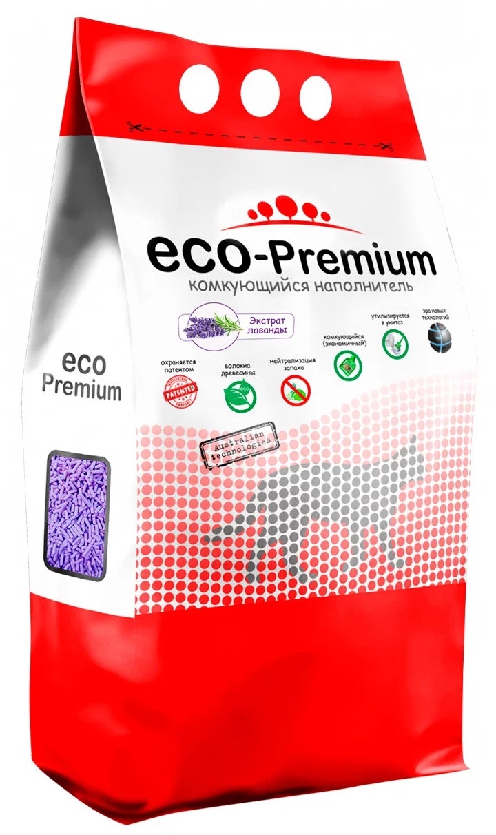 Комкующийся наполнитель ECO Premium Лаванда древесный, 1,9 кг, 5 л