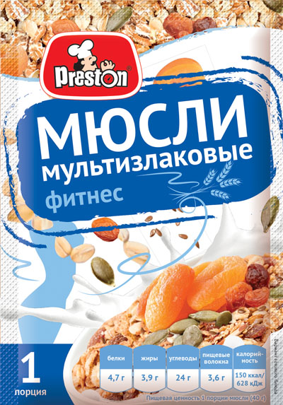 

Мюсли Preston мультизлаковые фитнес 40 г