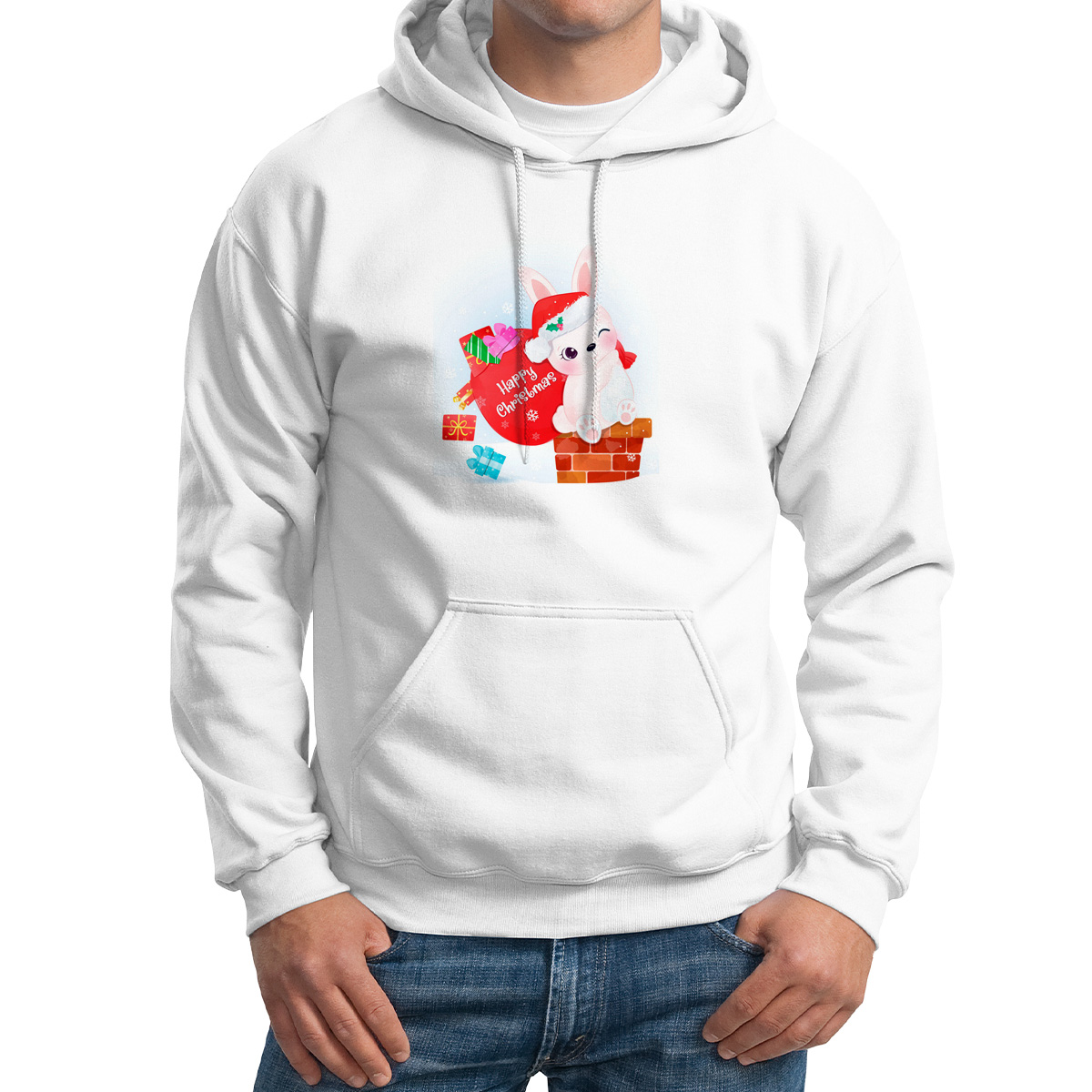 

Худи унисекс CoolPodarok Новый год.Зайка в шляпке белое 52 RU, CX52M0521736