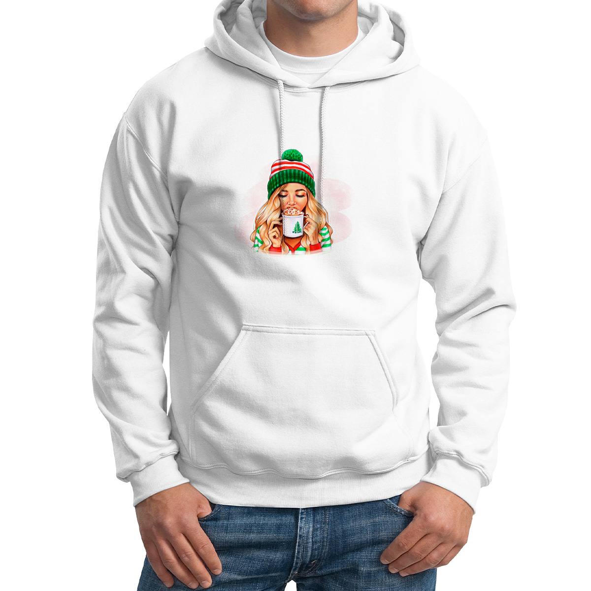 

Худи унисекс CoolPodarok Новый год. Девушка с кружкой белое 52 RU, CX52M0521732