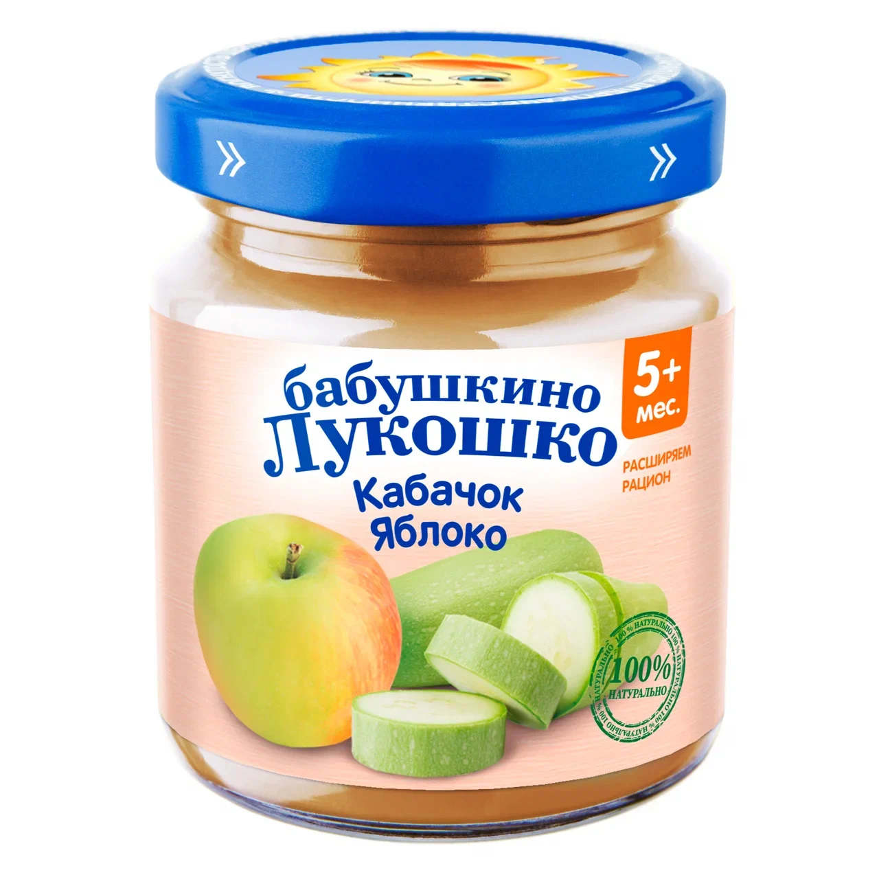 

Пюре овощное Бабушкино Лукошко Кабачок-яблоко с 5 месяцев 100 г, 1 шт., Кабачок-яблоко