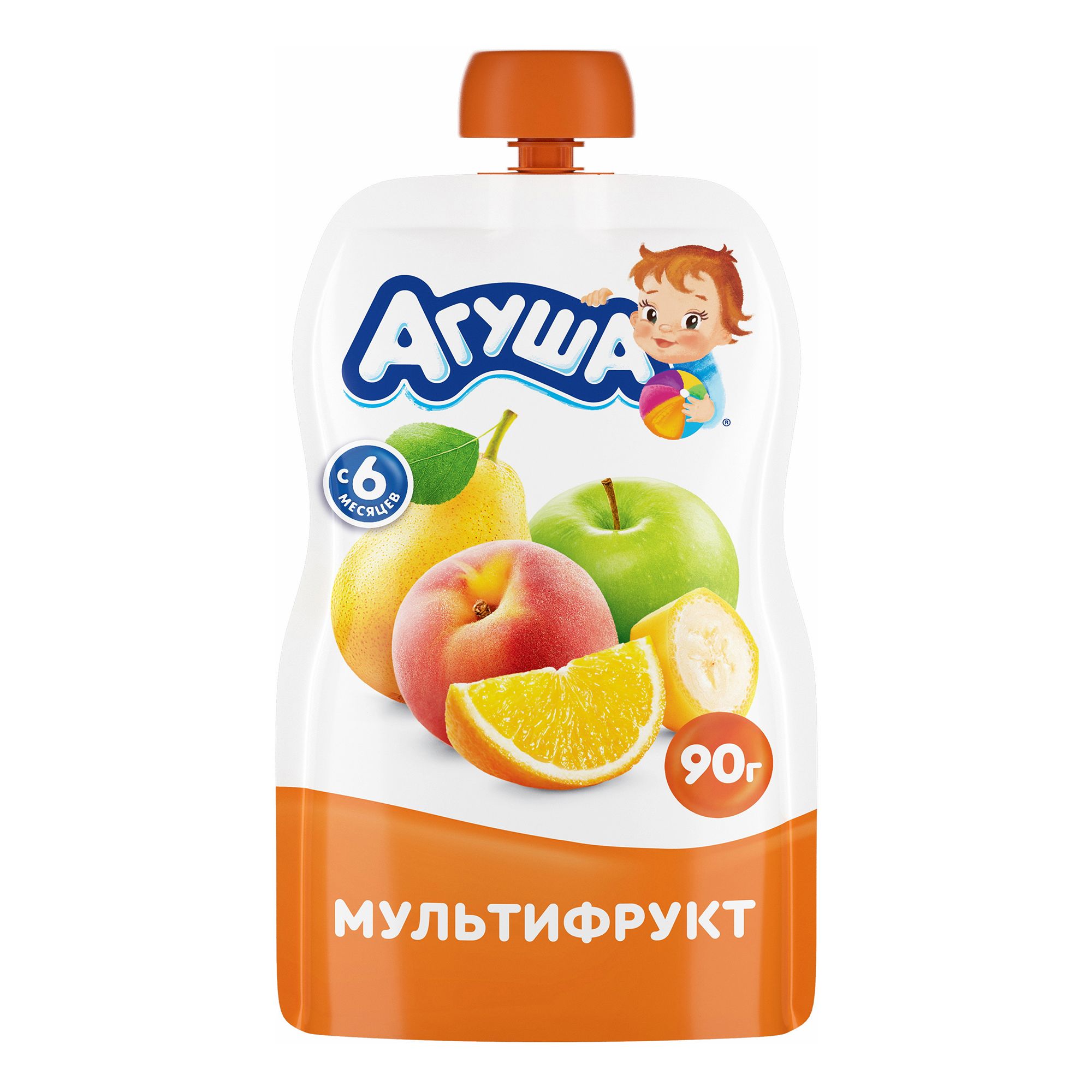 Пюре фруктовое Агуша Мультифрукт с 6 мес. 90 г, 1 шт.