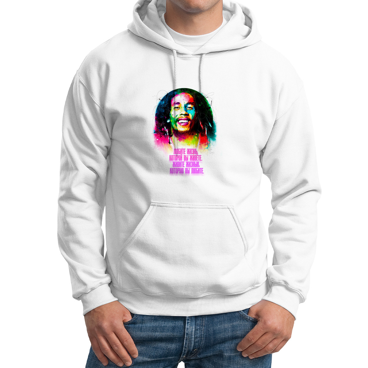 

Худи унисекс CoolPodarok Легенда Bob Marley белое 52 RU, CX52M0521692