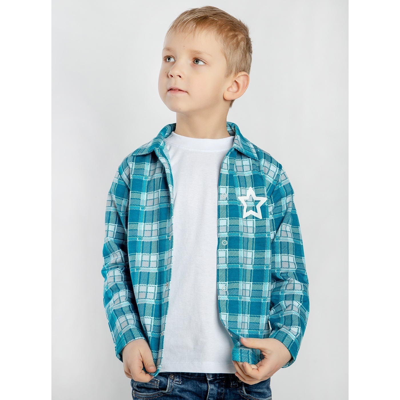 

Рубашка для мальчиков Юлла 0575300203 цв. голубой р. 122, 0575300203