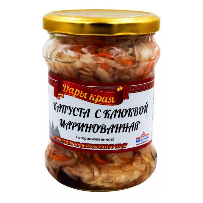 

Капуста Дары края белокочанная маринованная с клюквой 500 г