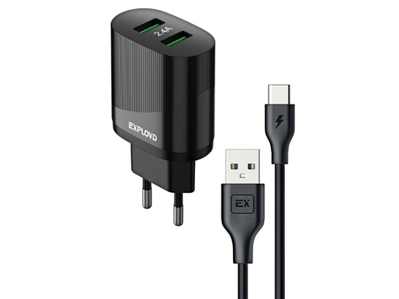

Сетевое зарядное устройство Exployd type-c 2xUSB 2.4 А черный