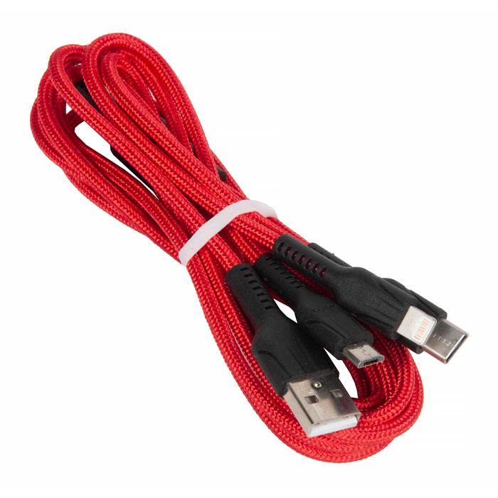 

Кабель USB - Lightning/Type-C/MicroUSB Hoco 1.2 м красный