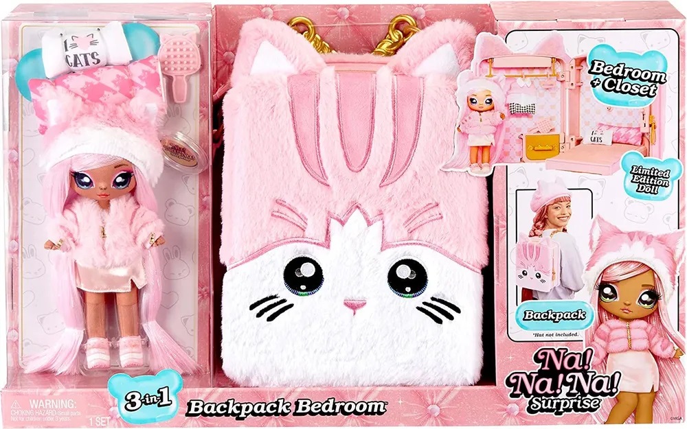 фото Кукла na! na! na! surprise 3-in-1 backpack bedroom series 3 playset pink kitty 585589