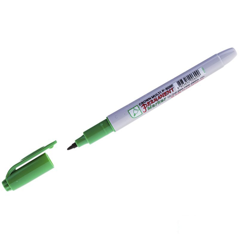 Маркер перманентный Crown Multi Marker Super Slim (1мм, круглый наконечник, зеленый), 12шт