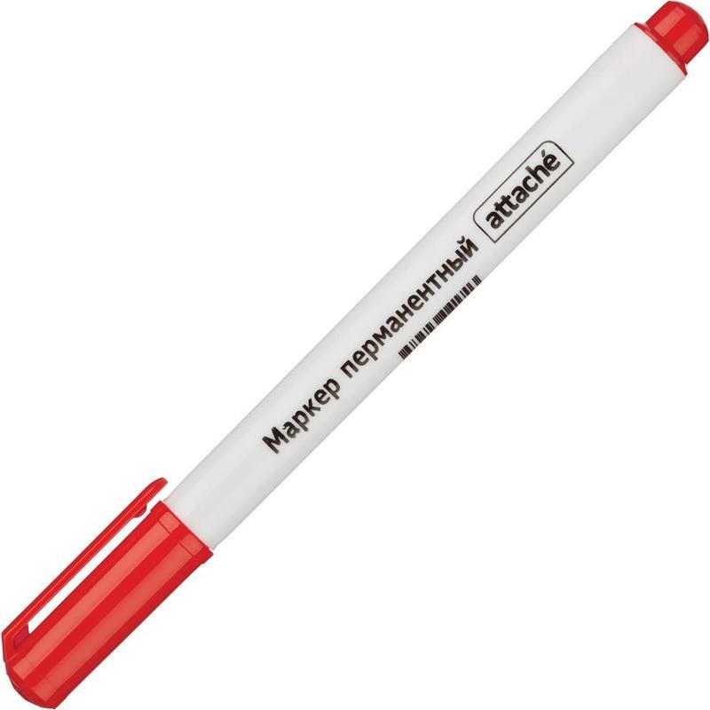 Маркер перманентный (нестираемый) Attache (0.5мм, игольчатый наконечник, красный), 24шт.