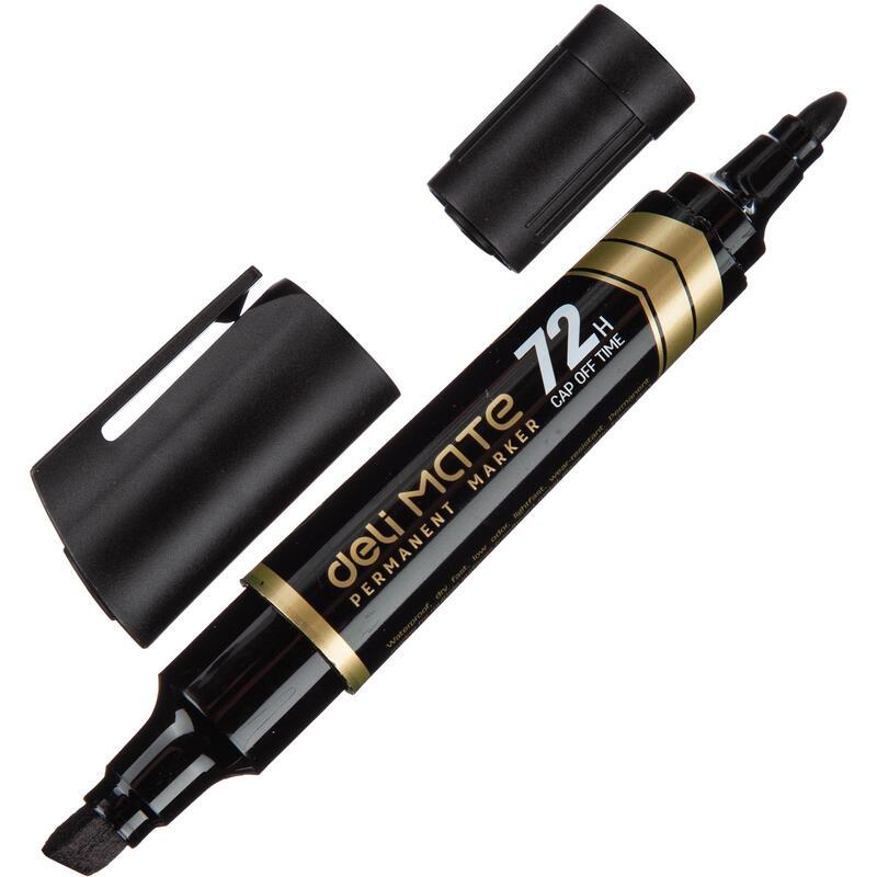 

Маркер перманентный двусторонний Deli Mate (1,5-6мм, черный), 10шт