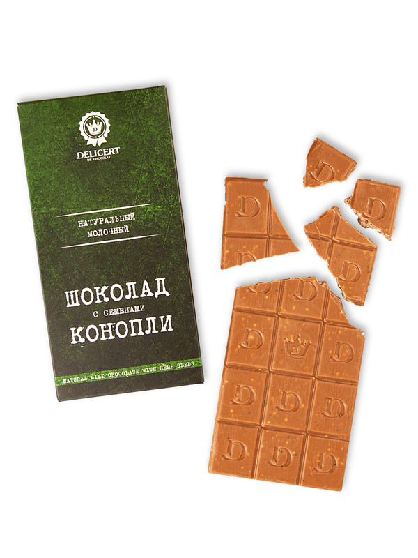 

Шоколад Delicert молочный 32% с семенами конопли, 80 г