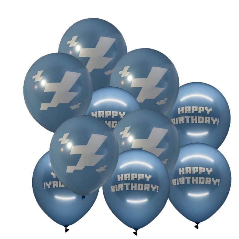 

Набор воздушных шаров Майнкрафт Happy Birthday голубой, 10 шт, 32 см, Синий