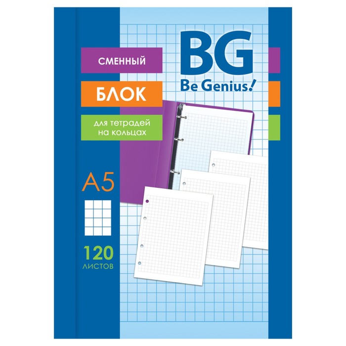 BG Сменный блок для тетрадей на кольцах А5, 120 листов в клетку, белый, 60 г/м2
