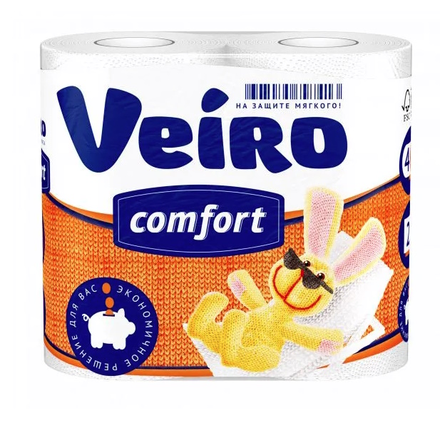 Туалетная бумага VEIRO COMFORT, 2-слойная, белая, 4 шт.