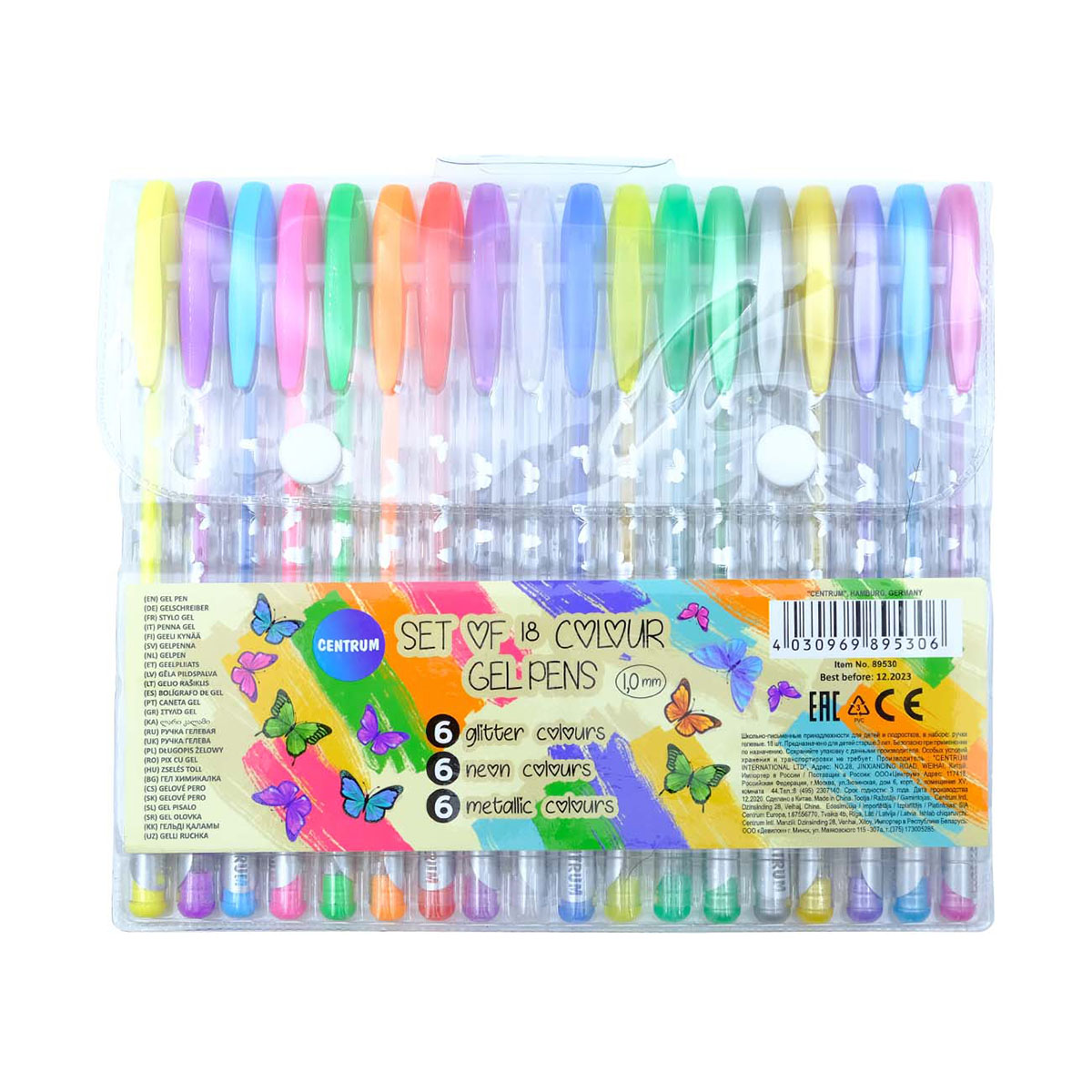 Ручки гелевые Centrum Metallic & Glitter & Neon 1 мм 18 цветов