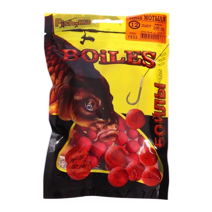 

Fishka Бойлы Fish.ka, запах мотыля, 12 мм, 100 г, Красный
