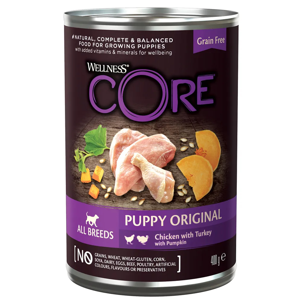 

Влажный корм для щенков Wellness Core 95 с курицей индейкой и тыквой 400 г