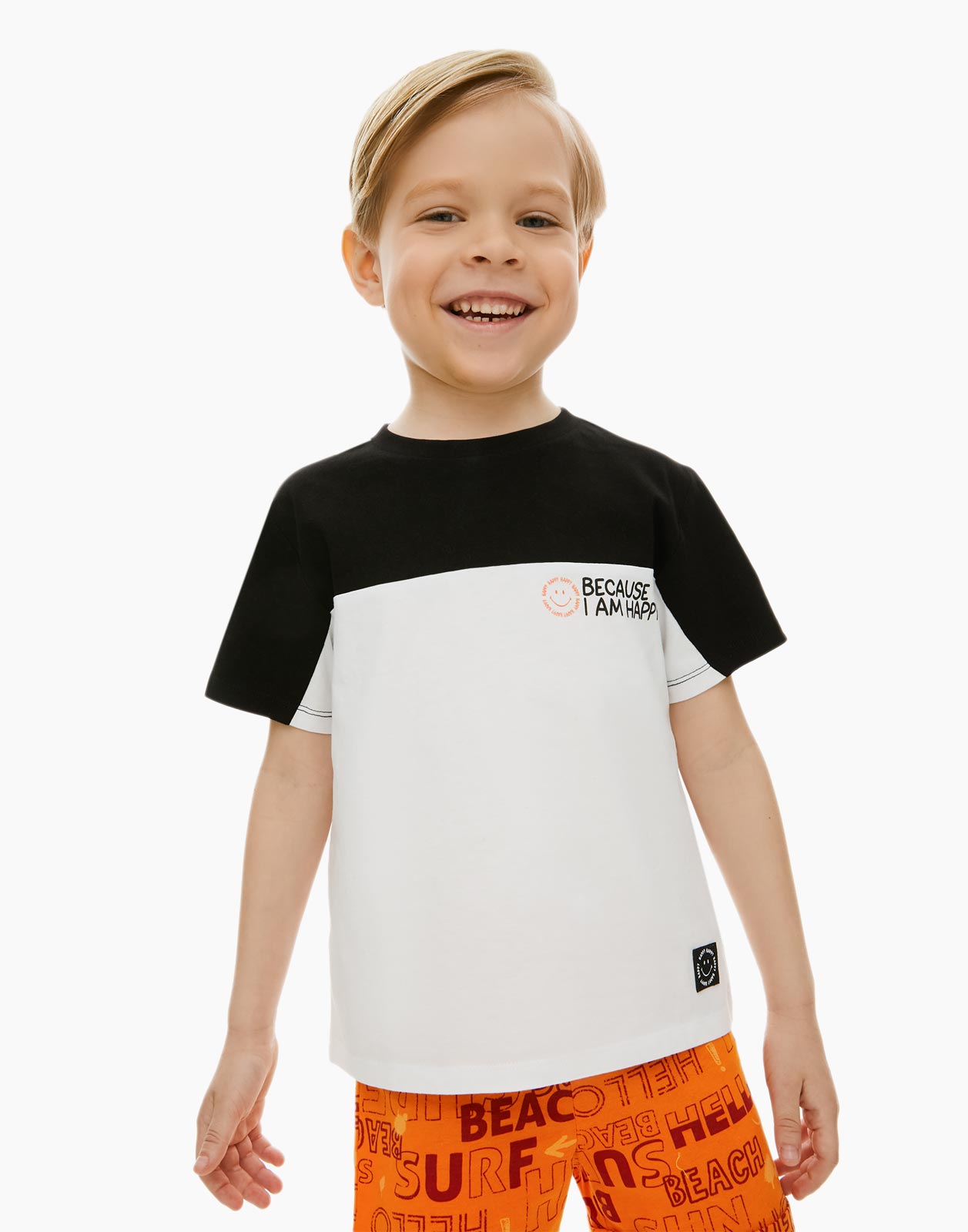 Чёрно-белая футболка Standart с надписью для мальчика Gloria Jeans 7-8л/128