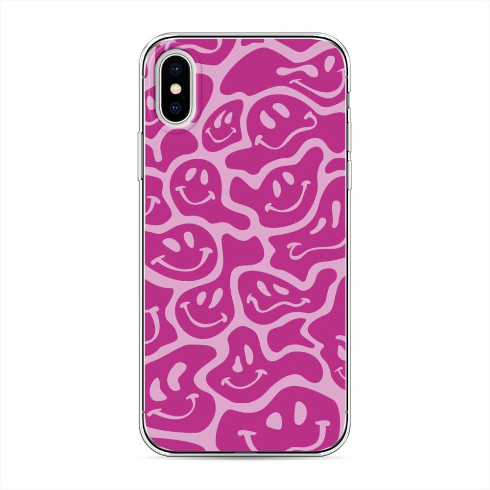 

Чехол на Apple iPhone XS "Расплывчатые смайлики розовые", Фиолетовый, 11850-6