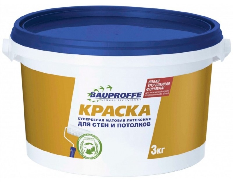 

Краска для стен и потолков BAUPROFFE супербелая 3кг, Белый