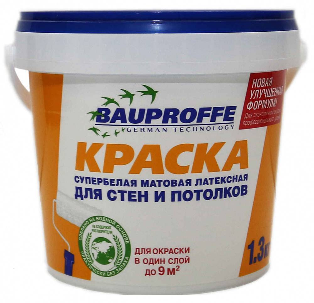 

Краска для стен и потолков BAUPROFFE супербелая 1,3кг, Белый