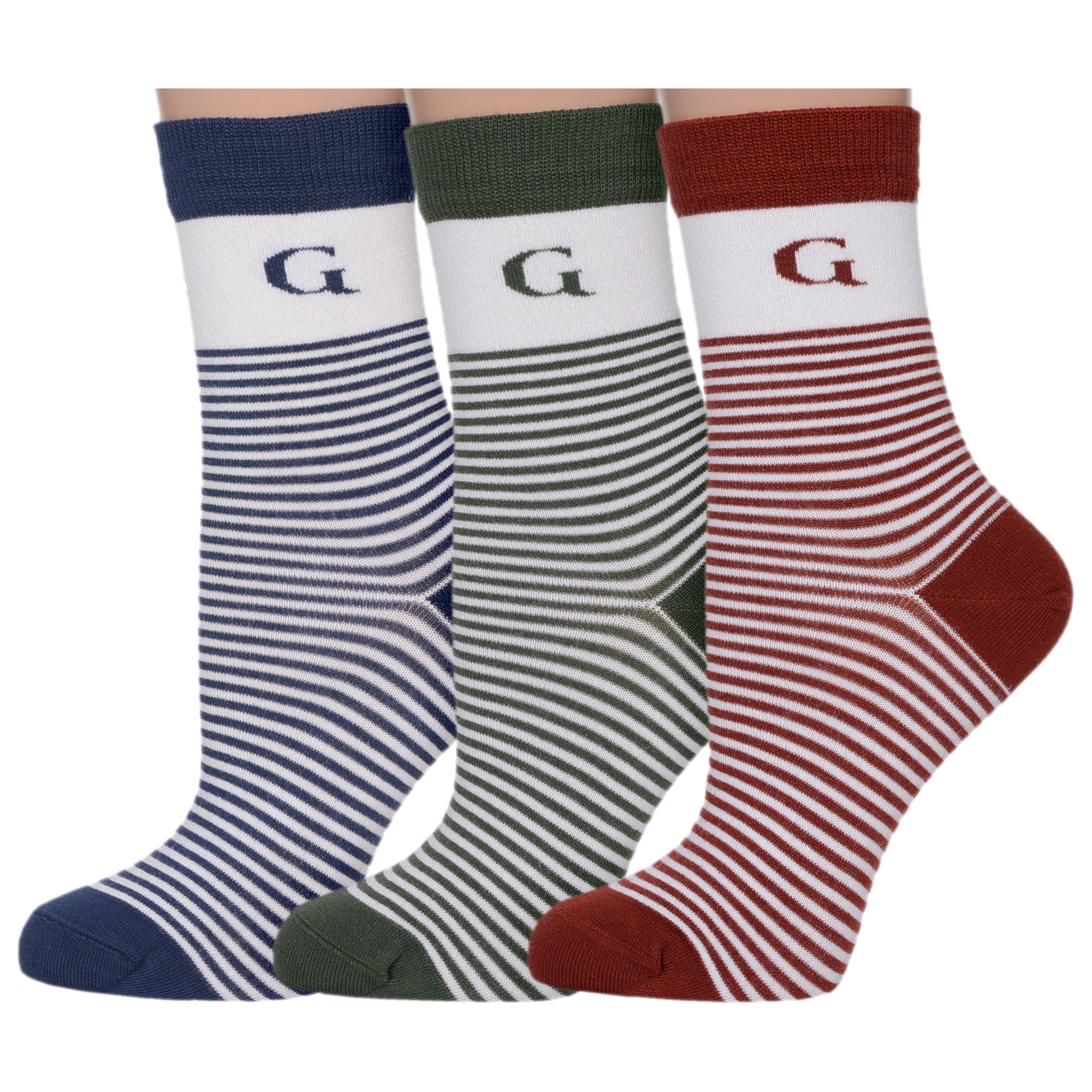 Комплект носков женских Grinston socks 3-21D1 синих; зеленых; бордовых; белых 25