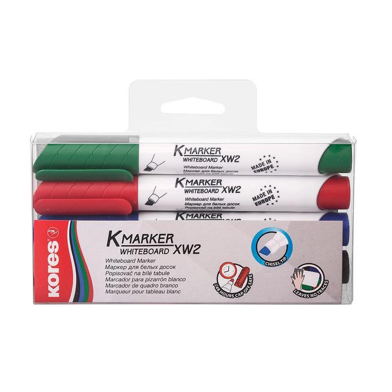 Набор маркеров для досок Kores скошенный 3-5мм синий/черный/зеленый/красный 4шт 9 уп