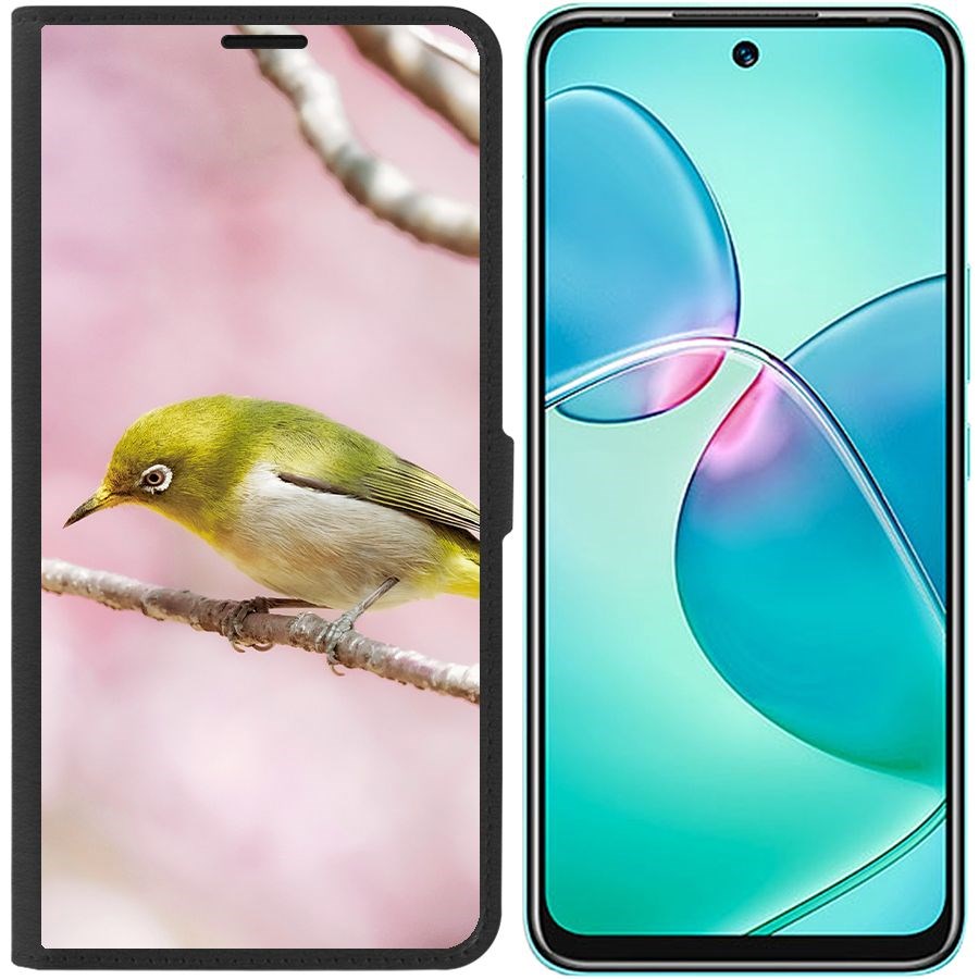 

Чехол-книжка Eco для Infinix Hot 12 Play Японская белоглазка (черный)
