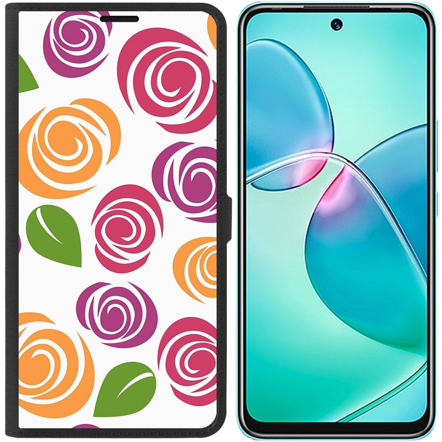 

Чехол-книжка Eco для Infinix Hot 12 Play Цветочный паттерн 6 (черный)